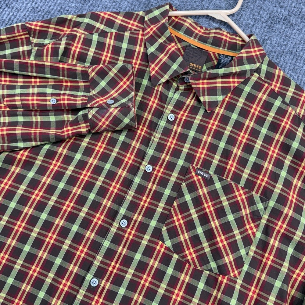 Enyce Shirt Mens 4XL Brown Plaid Long Sleeve Button Up Casual Cotton Pocket
